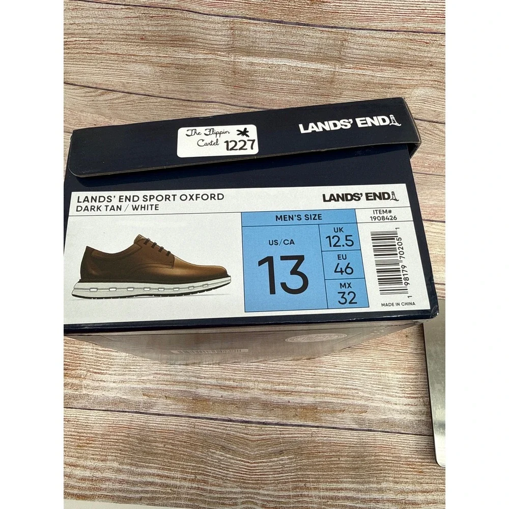 Lands' End Mens Sport Oxford Dark Tan White‎ Hybrid Dress Shoes 13 1908426 NEW